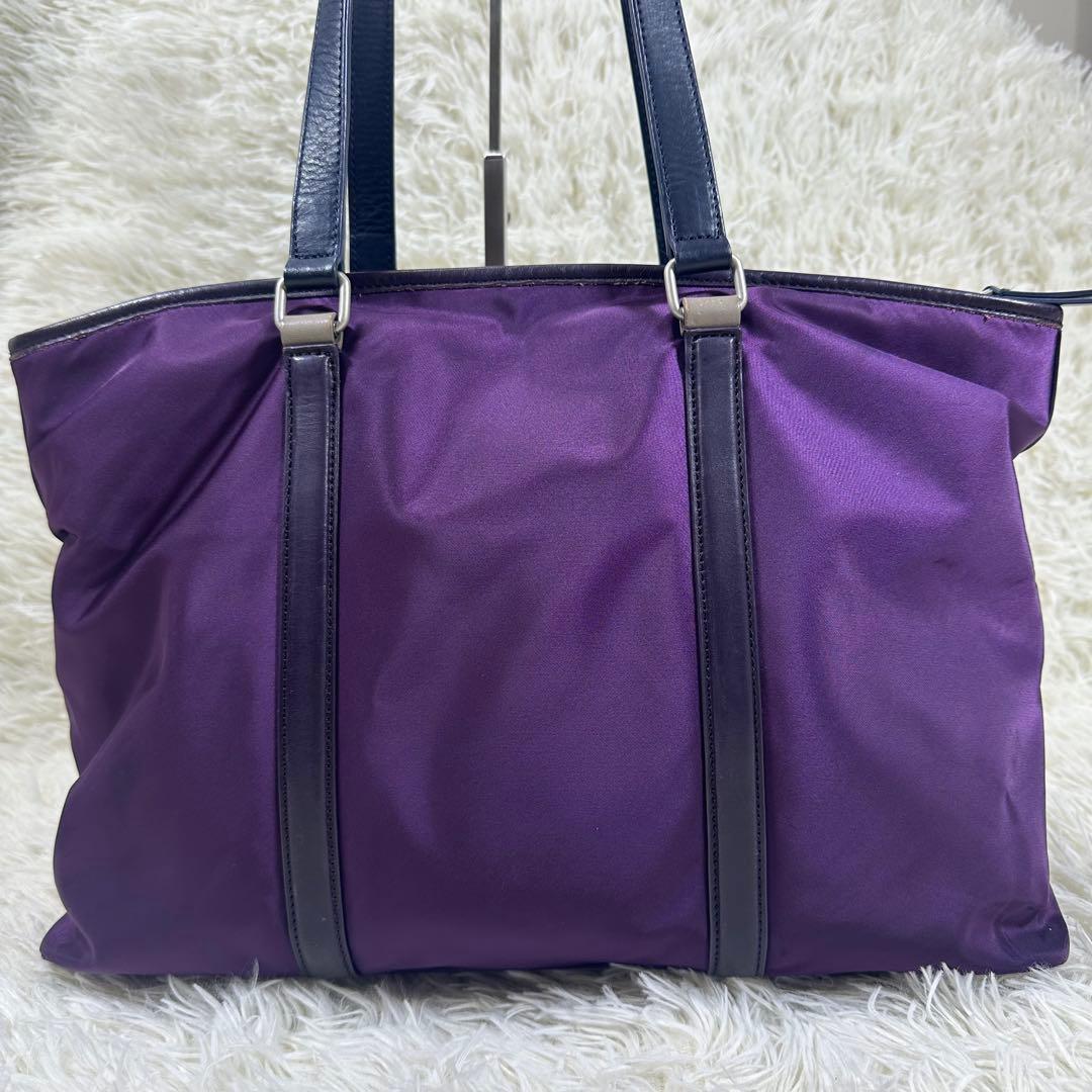 ポールスミス ビジネス トートバッグ パープル ナイロン レザー ロゴ