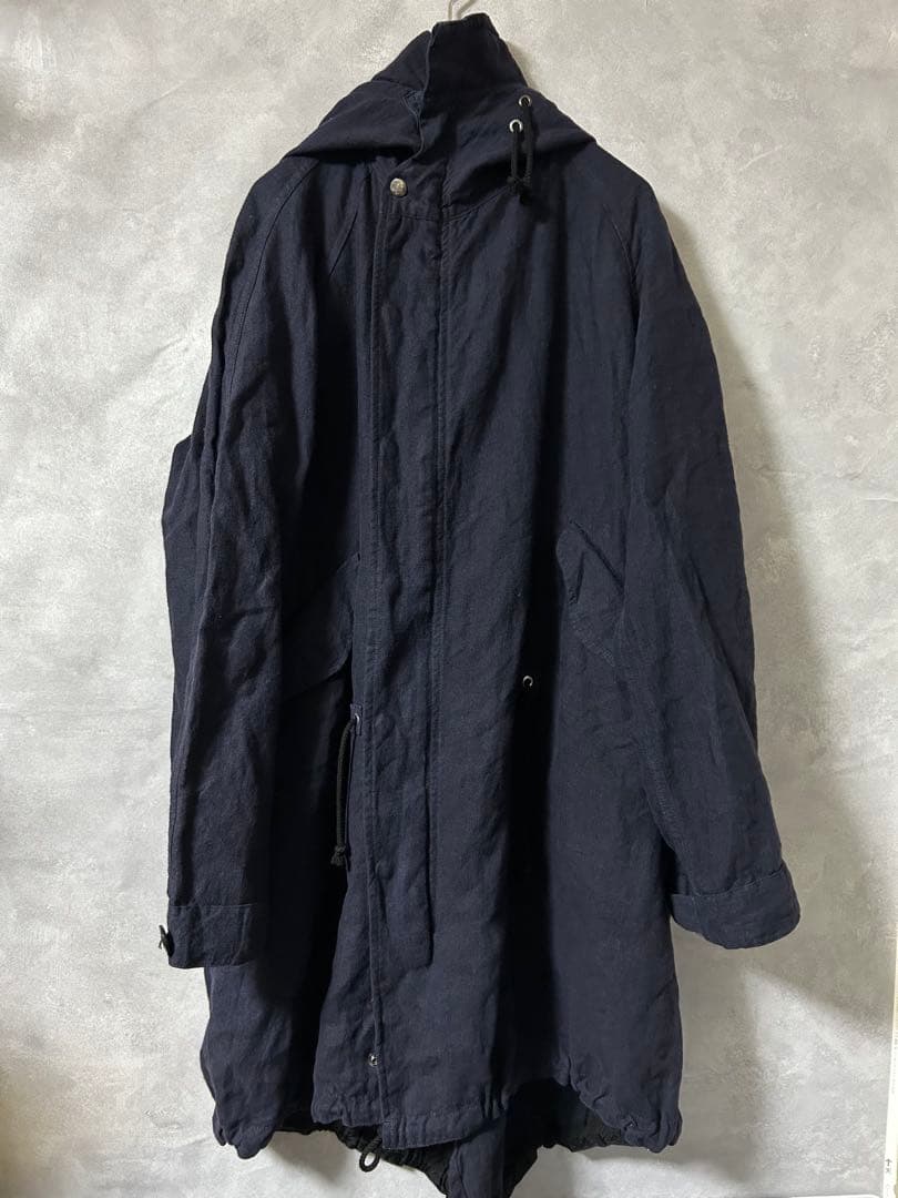 Y's ワイヤーカラー リネンジップアップ ミリタリーモッズコート