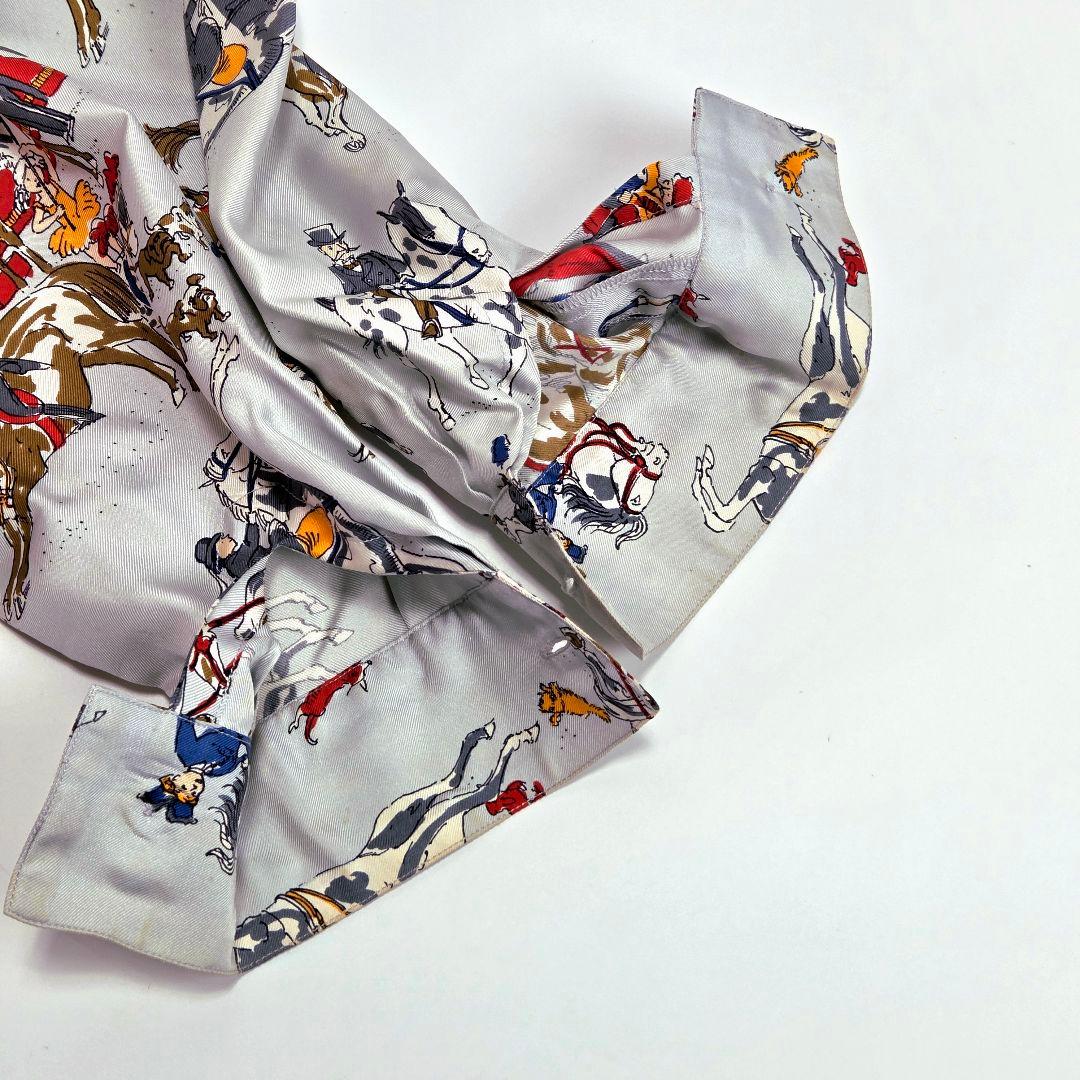 HERMES エルメス シルクシャツ 38 馬柄 サーカス 動物 ブルー系 長袖