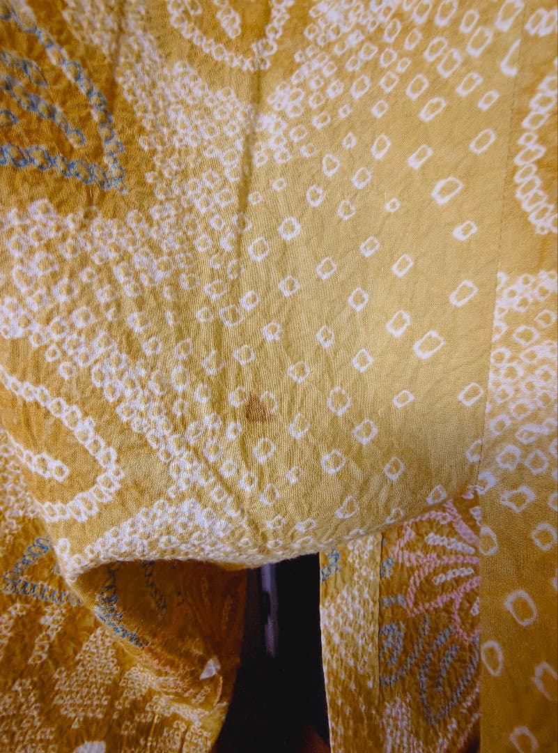 総絞り 花柄 浴衣 黄色系