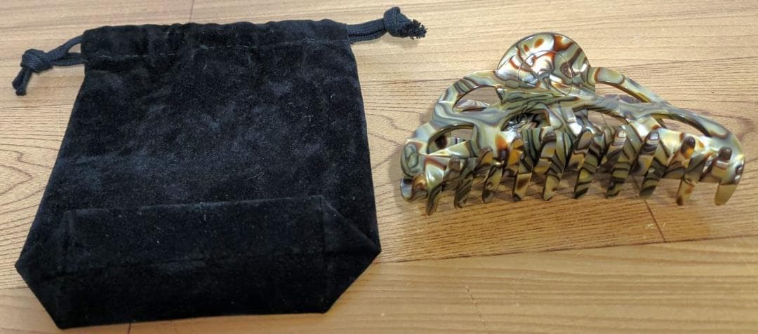 ［即OK］アレクサンドル ドゥ パリ ヘアクリップ オニキス Lサイズ ポーチ付