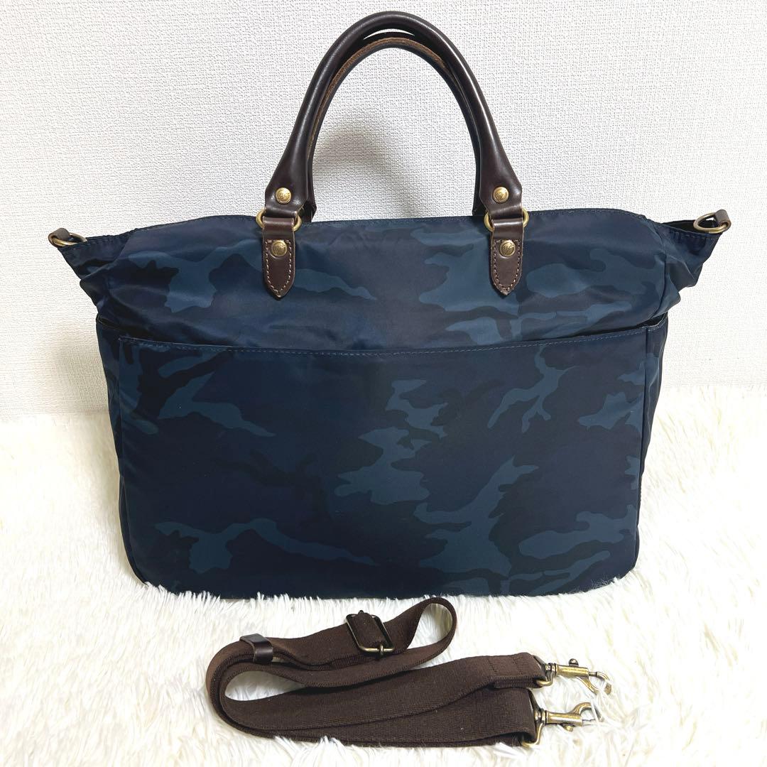 Folna 藤巻百貨店限定 2way 迷彩 ナイロン ブリーフバッグ ネイビー