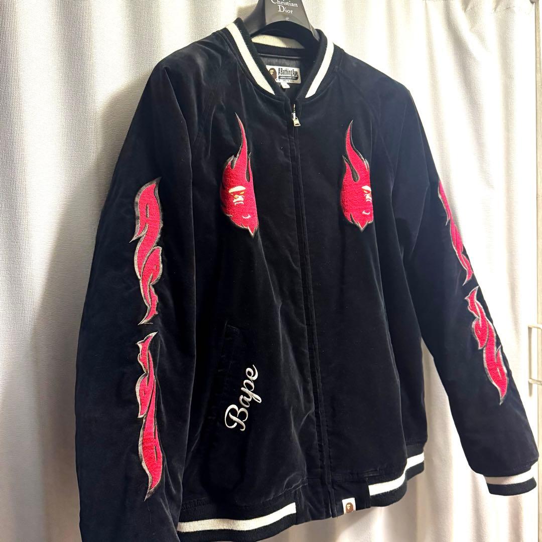 ジャケット・アウター A BATHING APE VELOUR SOUVENIR JACKET L
