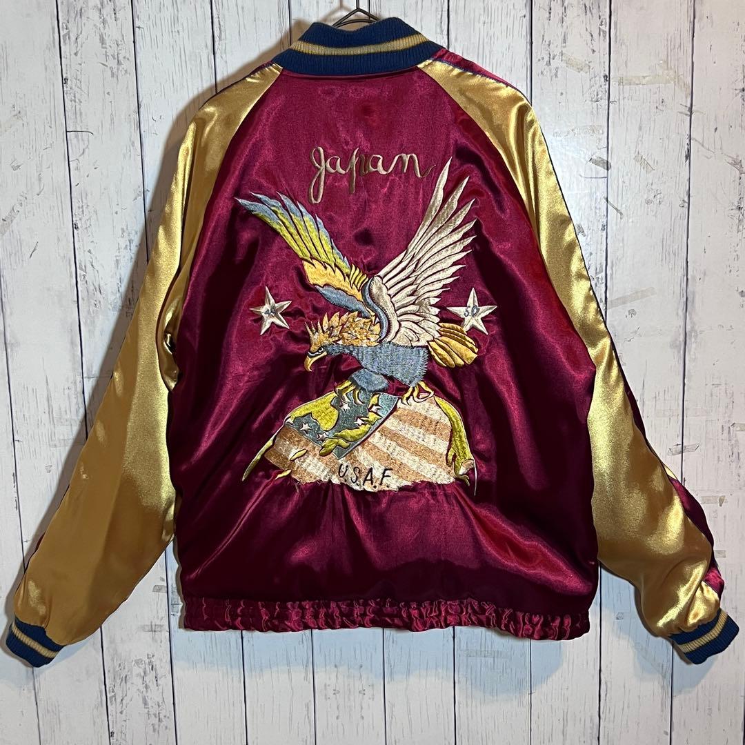 【極美品】 テーラー東洋リバーシブル ボルドー L サテン スカジャン 鷲 日本