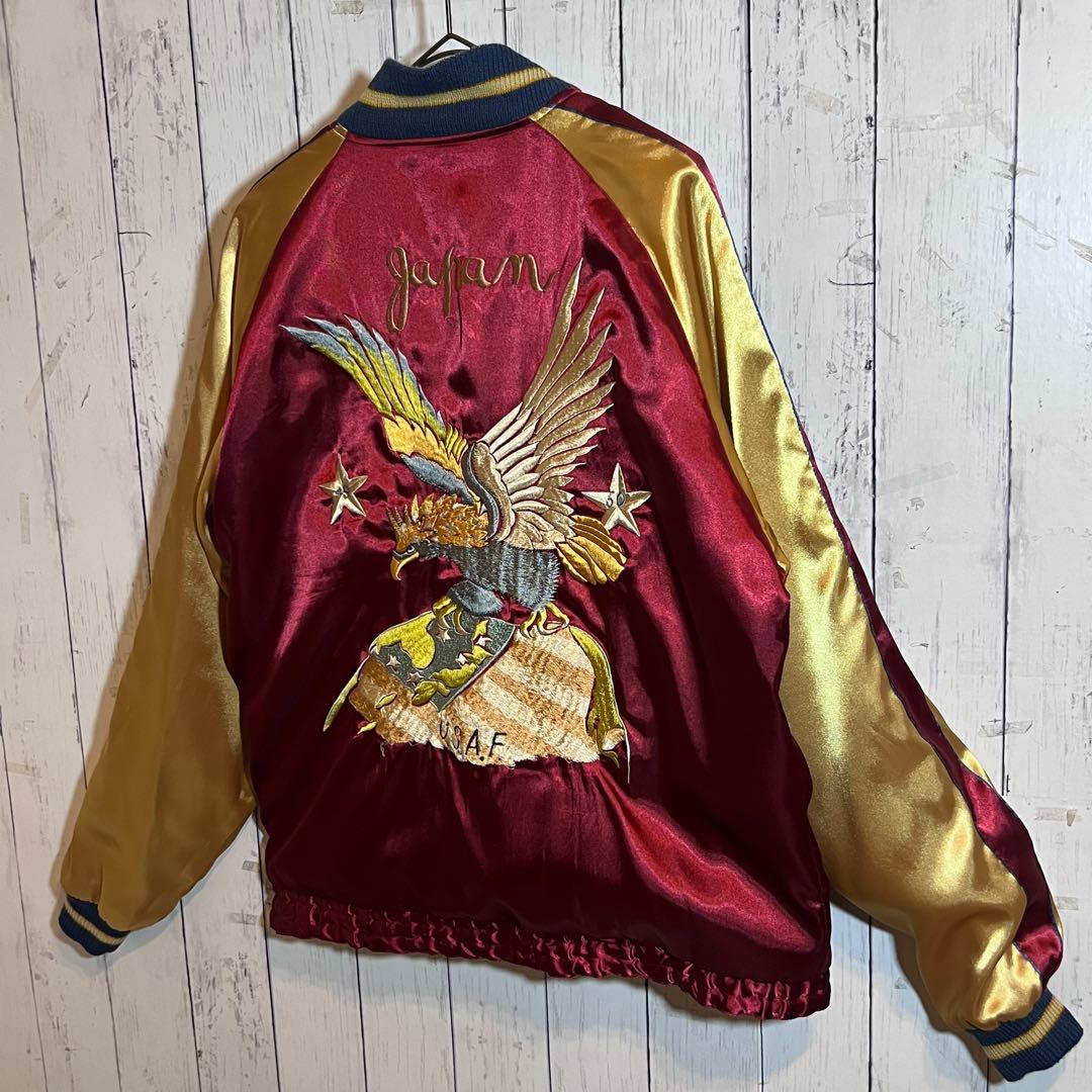 【極美品】 テーラー東洋リバーシブル ボルドー L サテン スカジャン 鷲 日本