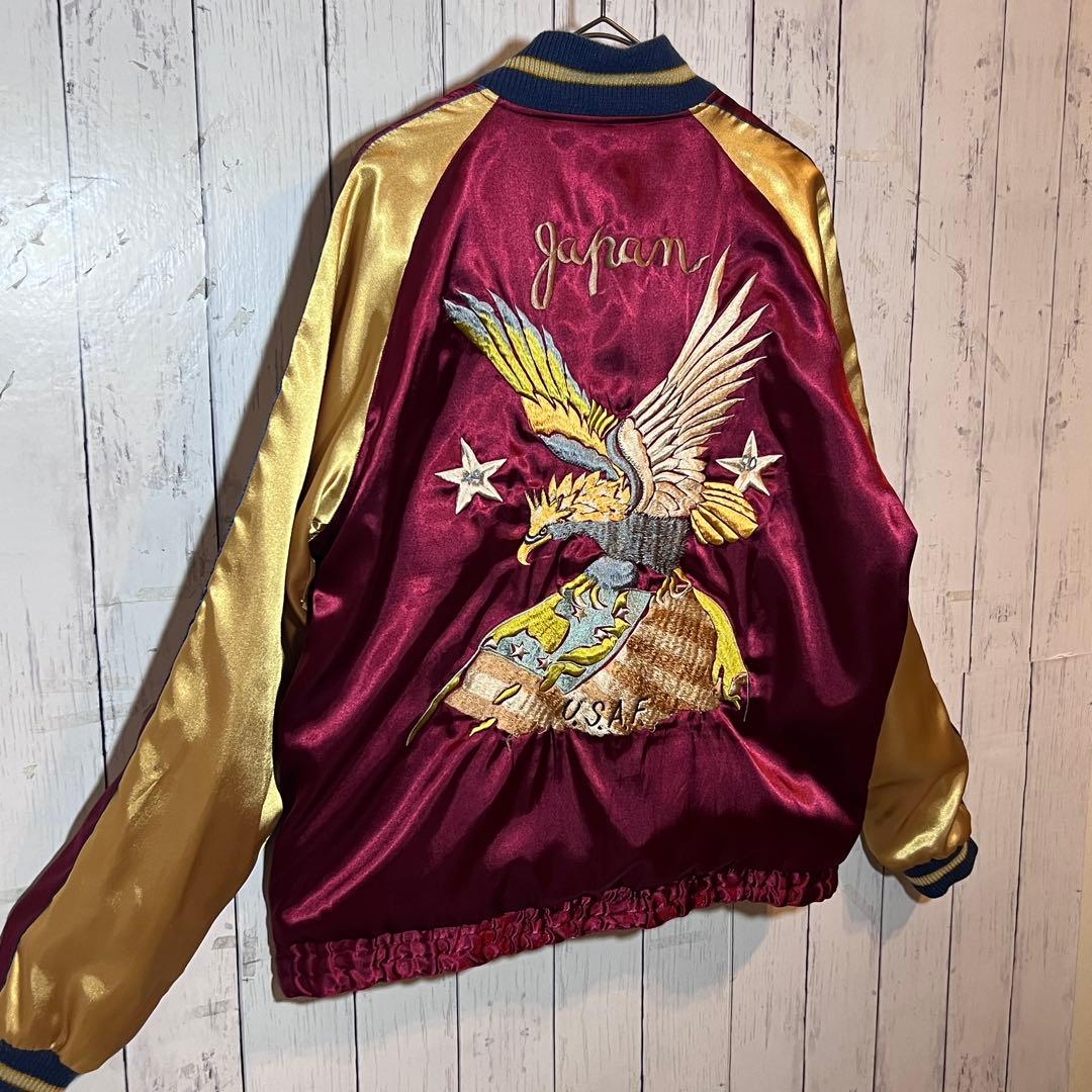 【極美品】 テーラー東洋リバーシブル ボルドー L サテン スカジャン 鷲 日本