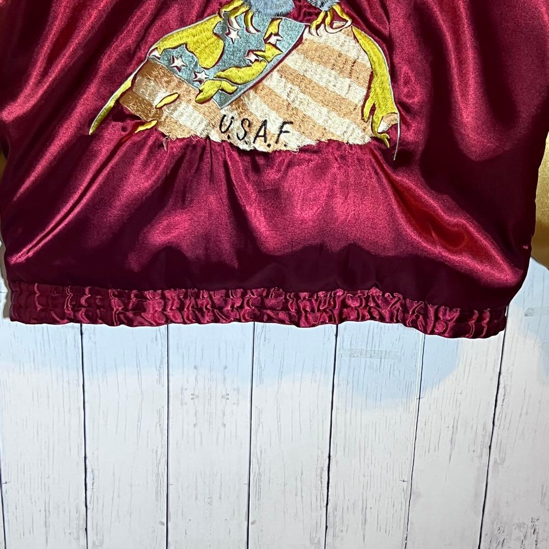 【極美品】 テーラー東洋リバーシブル ボルドー L サテン スカジャン 鷲 日本