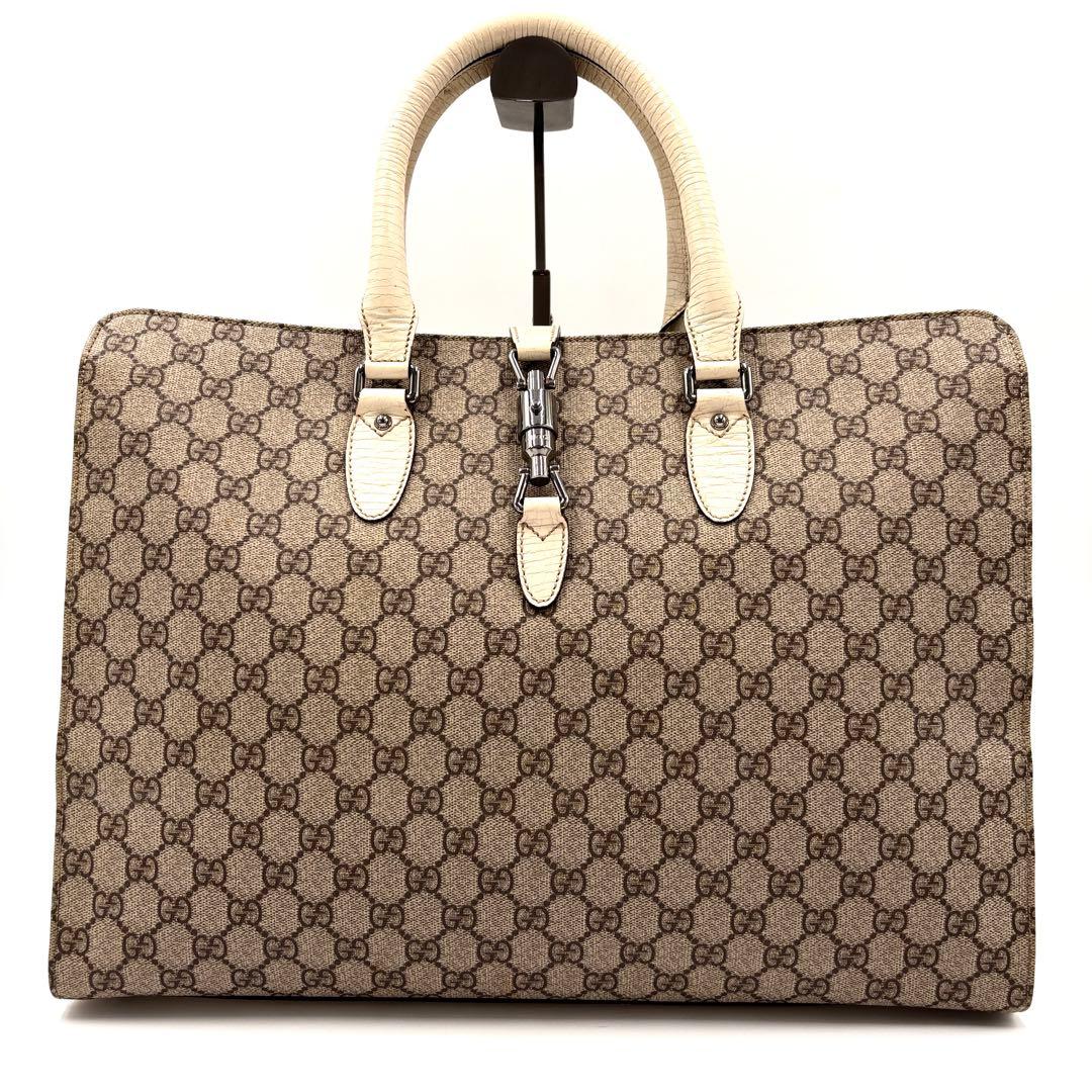 美品 グッチ トートバッグ GGスプリーム ホースビット金具 A4可 ベージュ