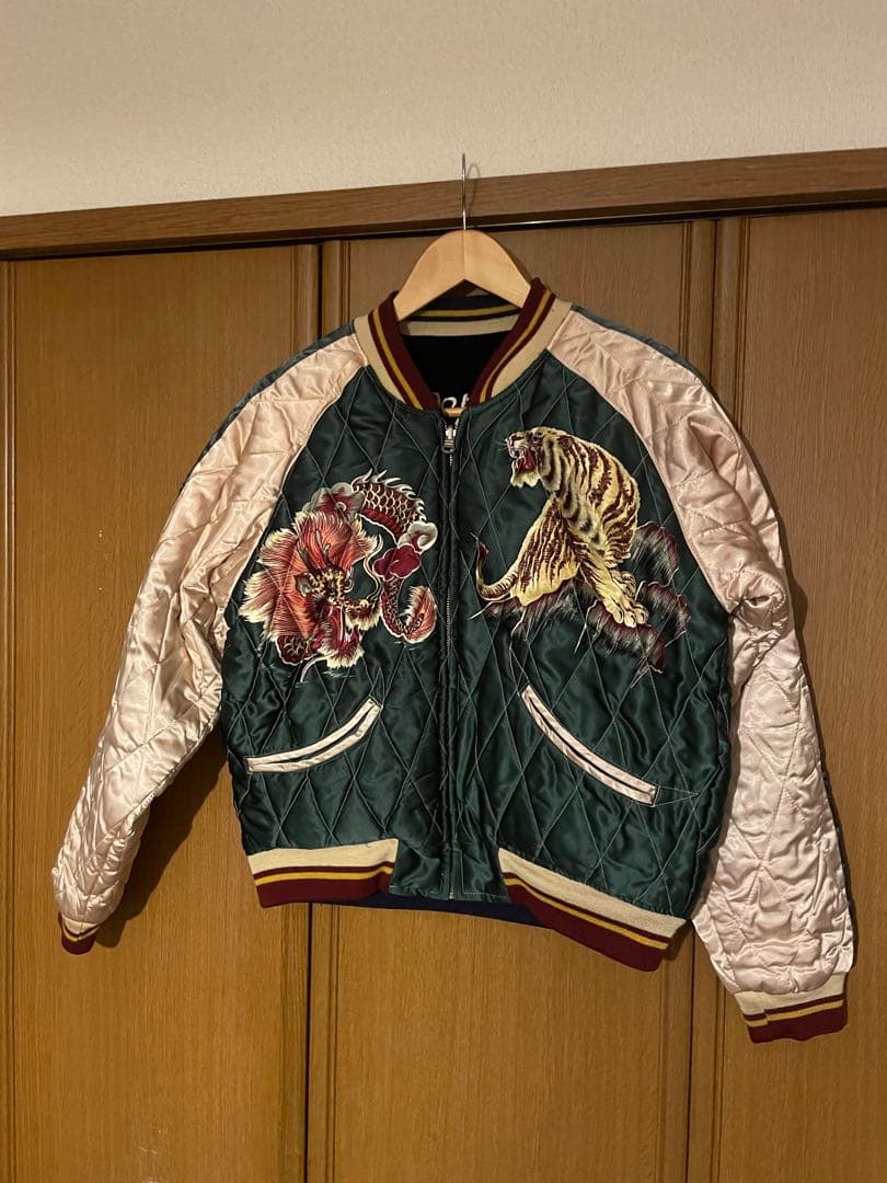 【希少】テーラー東洋 スカジャン 虎×日本地図 プリント 別珍