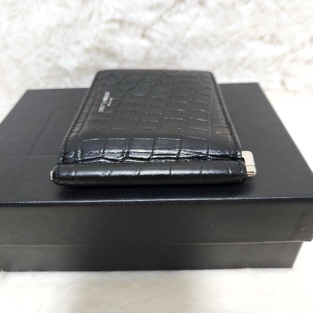 ✨極美品✨サンローラン　マネークリップ　クロコ　カサンドラ　レザー　ブラック