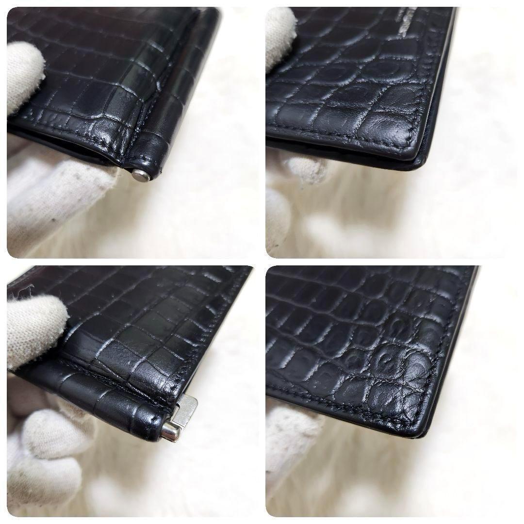 ✨極美品✨サンローラン　マネークリップ　クロコ　カサンドラ　レザー　ブラック