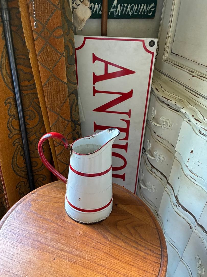 フランス　アンティーク　ホーロー　ジャグ　ピッチャー　水差し　エトワール　白赤