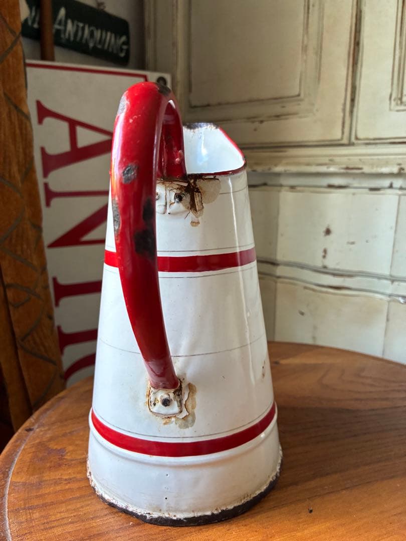 フランス　アンティーク　ホーロー　ジャグ　ピッチャー　水差し　エトワール　白赤