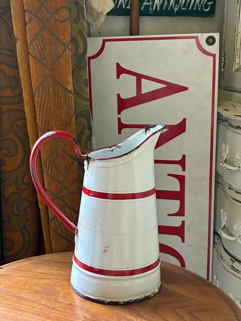 フランス　アンティーク　ホーロー　ジャグ　ピッチャー　水差し　エトワール　白赤