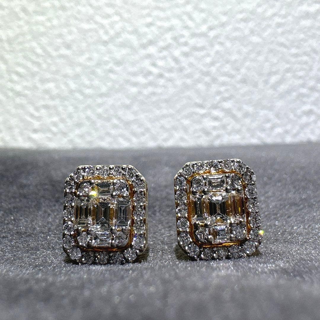 10k YG バゲットカット ダイヤモンド ピアス イエローゴールド 0.6ct