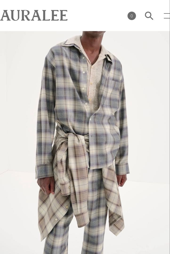 AURALEE 23AW ウールチェックシャツ 4ブラウン