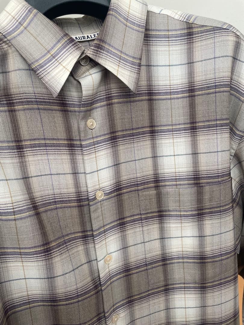 AURALEE 23AW ウールチェックシャツ 4ブラウン