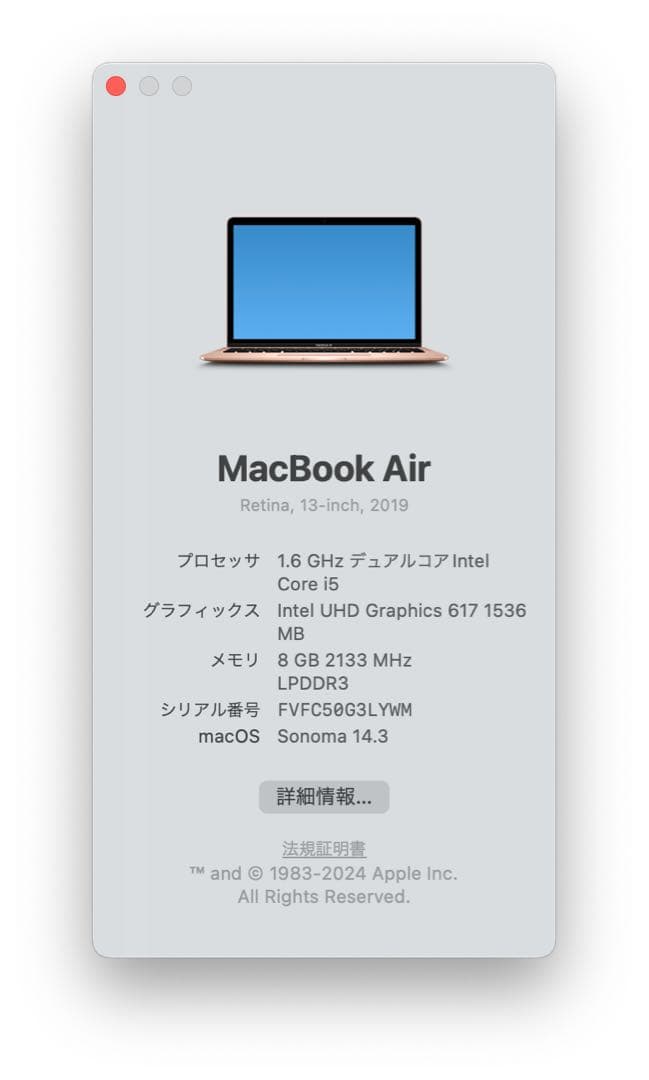 MacBook Air (Retina, 13-inch, 2019) ゴールド
