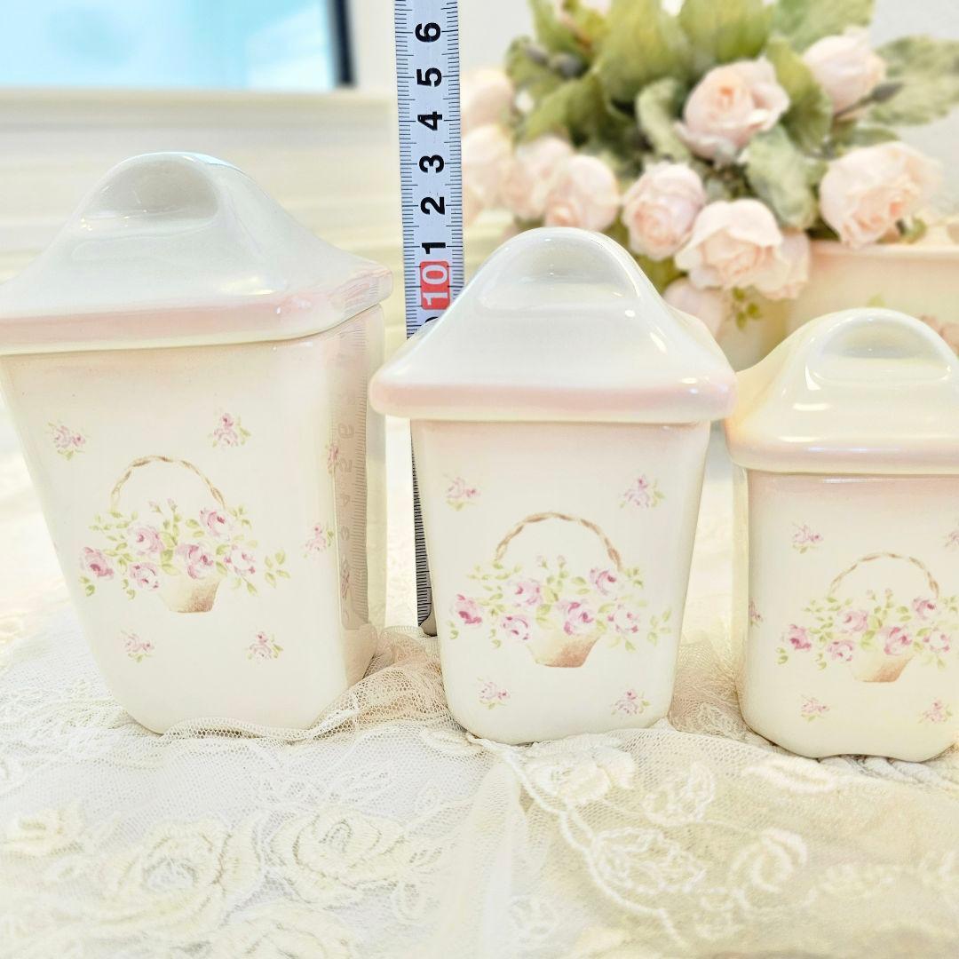 イマン imane ローズバスケット 陶器キャニスター3セット カントリー