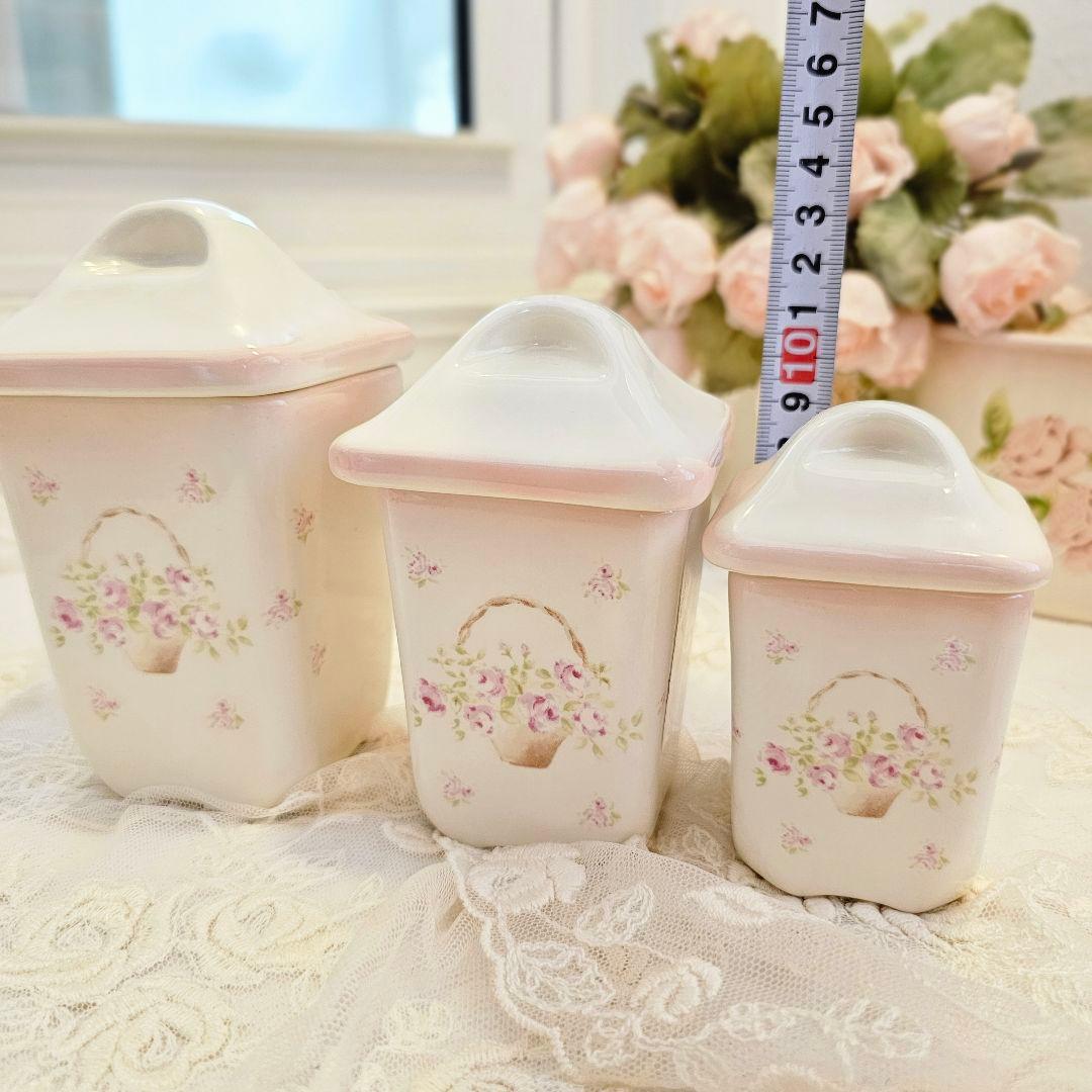イマン imane ローズバスケット 陶器キャニスター3セット カントリー