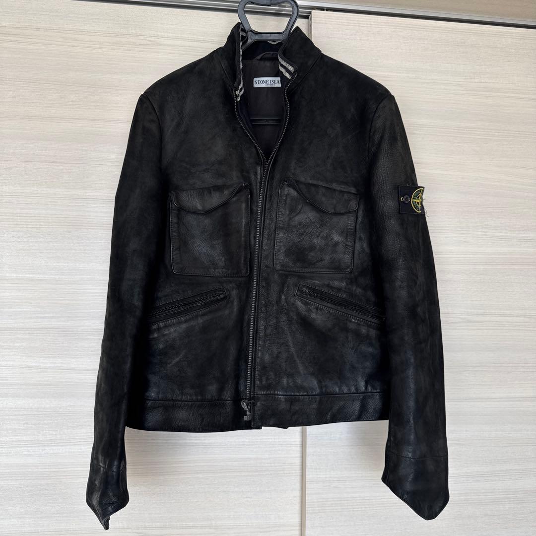 STONE ストーンアイランド レザーライダースジャケット XL 黒