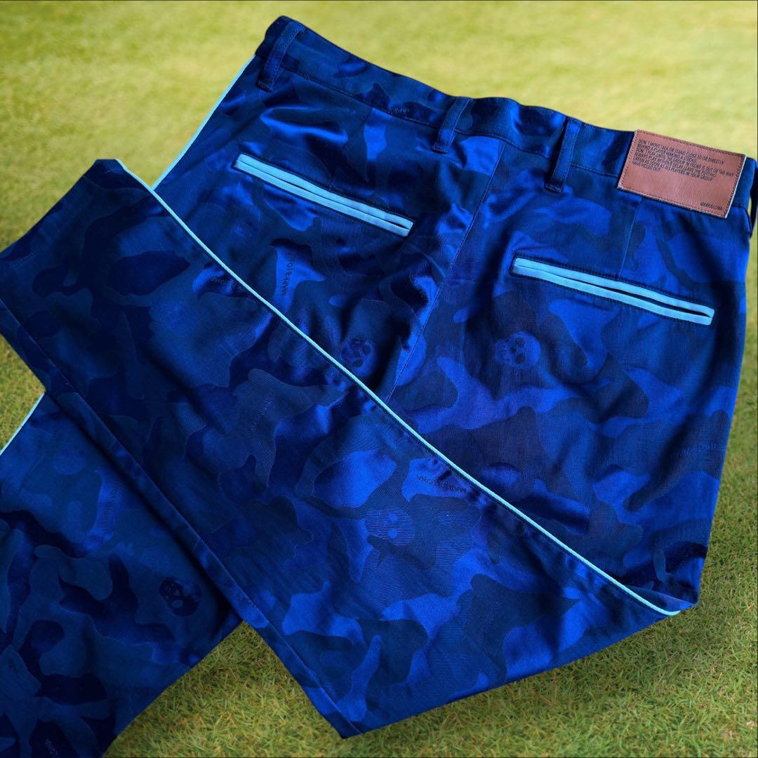 マークアンドロナ　パンツ　迷彩　S〜M相当　黒　青　コットン混　ストレッチ　46