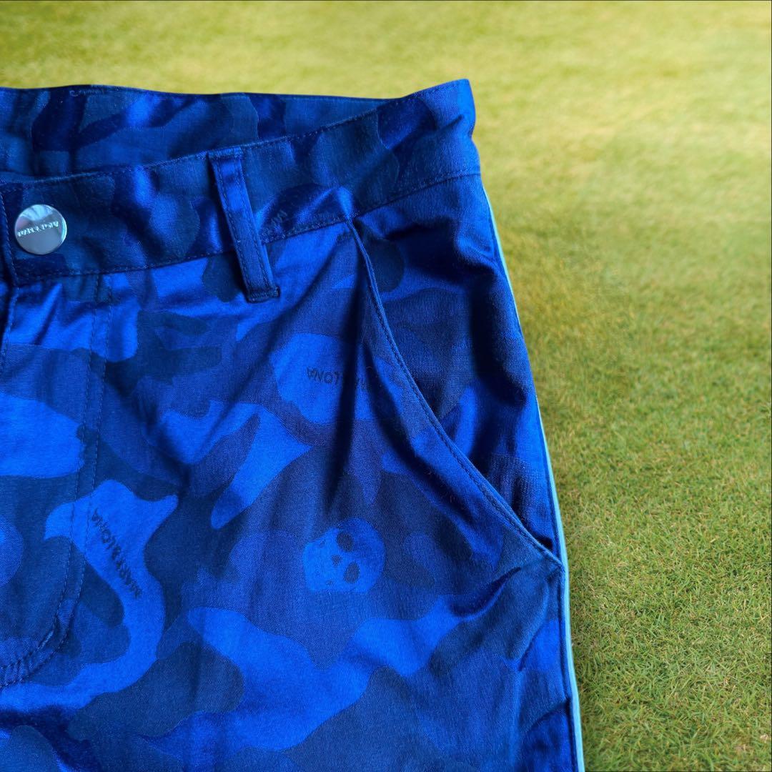 マークアンドロナ　パンツ　迷彩　S〜M相当　黒　青　コットン混　ストレッチ　46