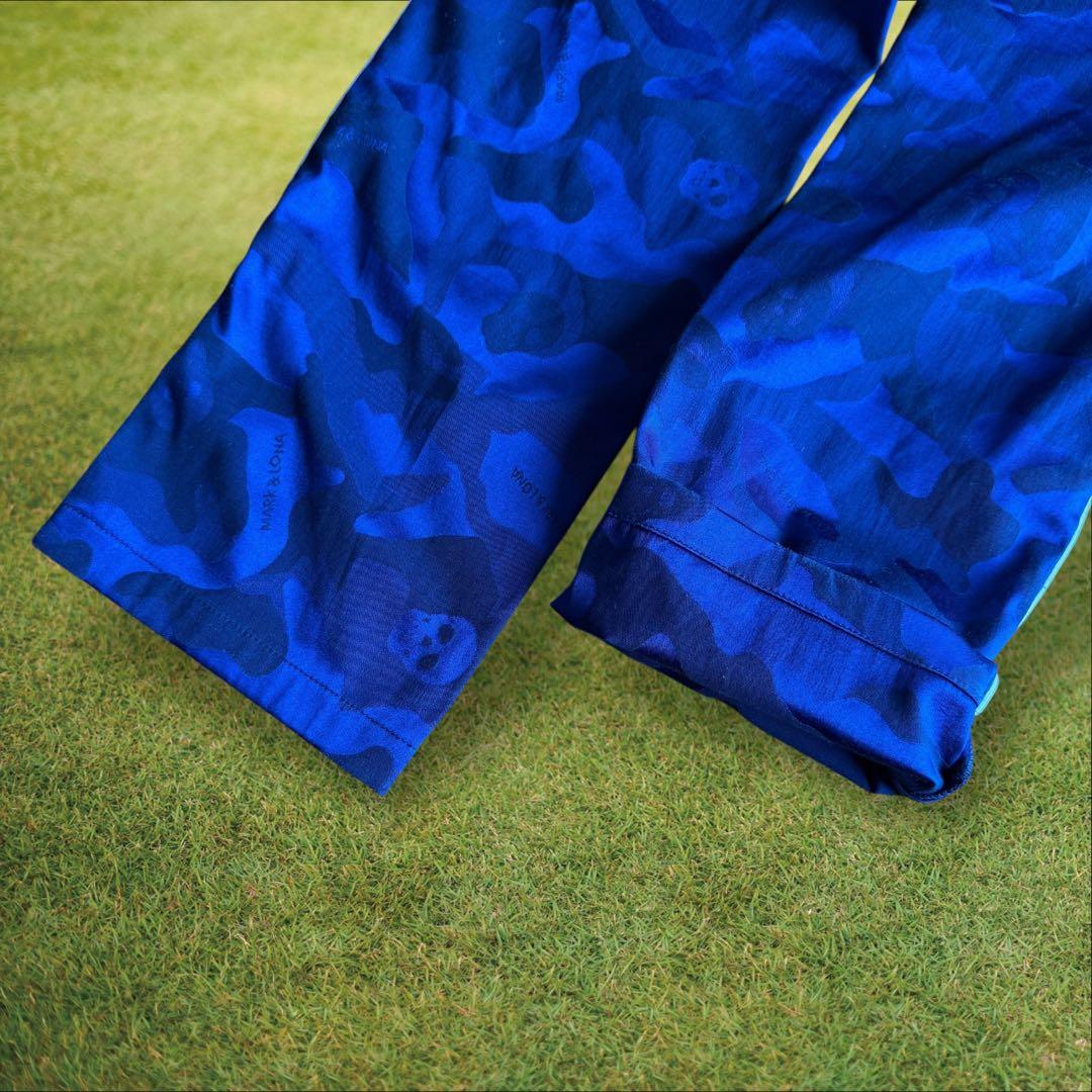 マークアンドロナ　パンツ　迷彩　S〜M相当　黒　青　コットン混　ストレッチ　46