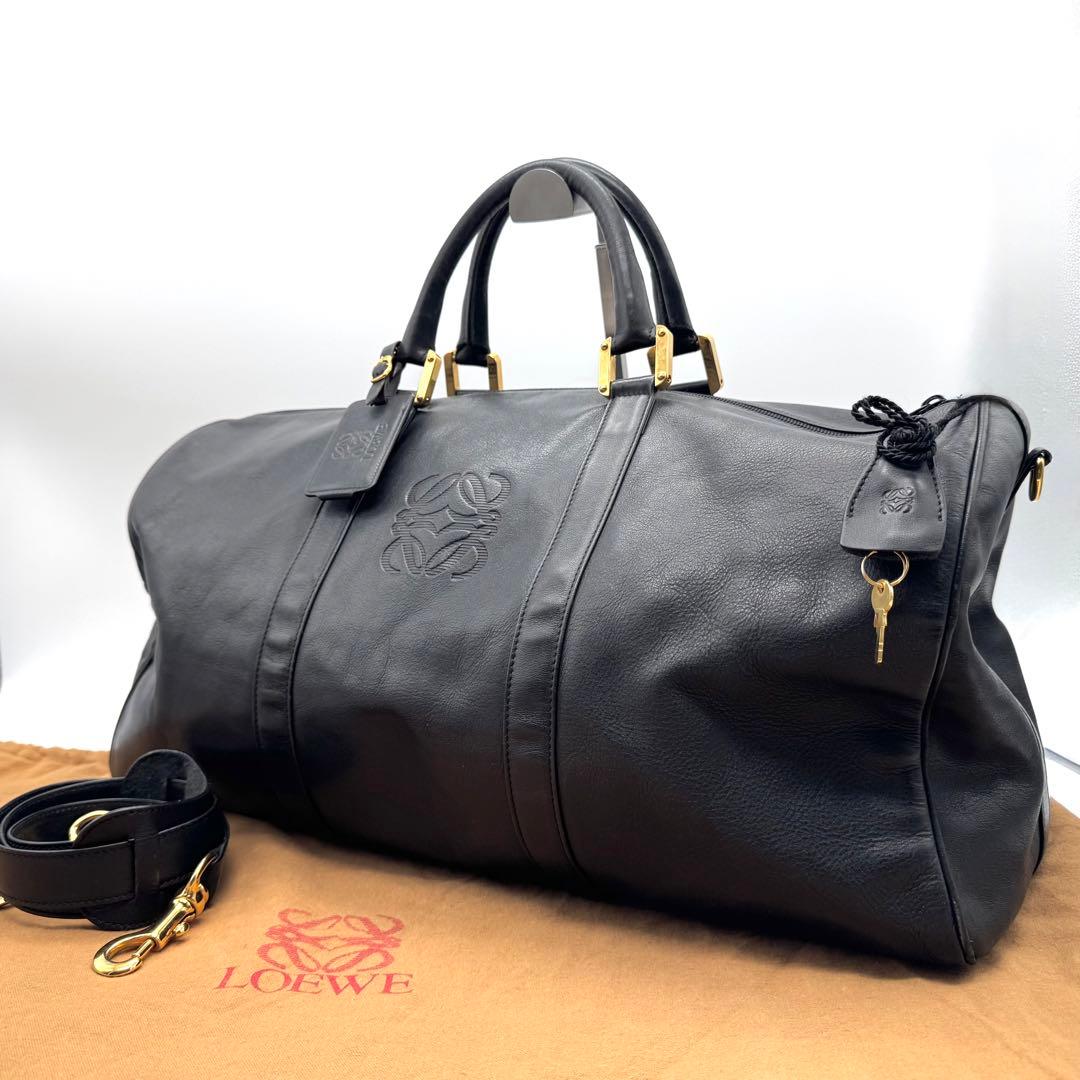 美品 ロエベ ボストンバッグ 2way アナグラム アマソナ50 大容量 黒