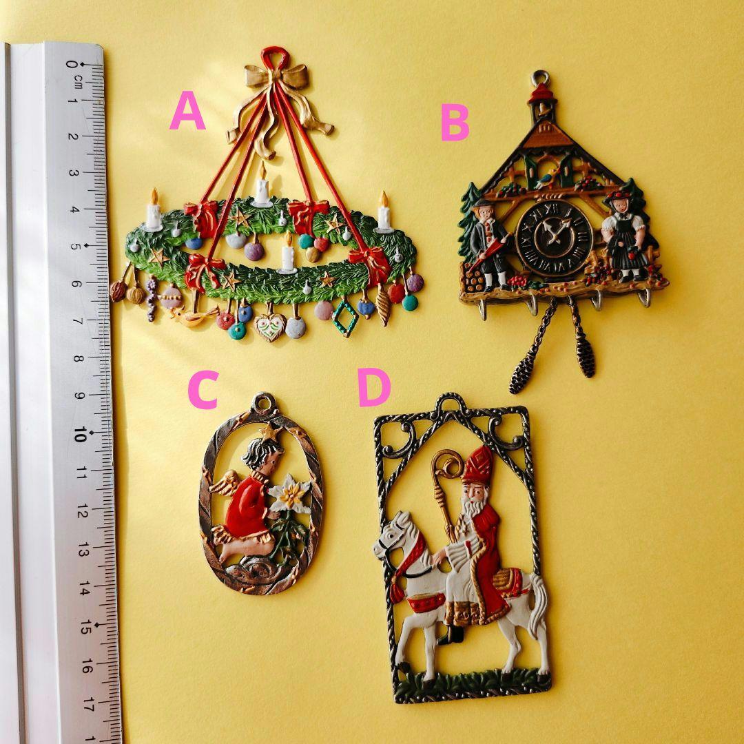 ドイツ クリスマスオーナメント　ピューター　ハンドペイント両面塗り　4個セット