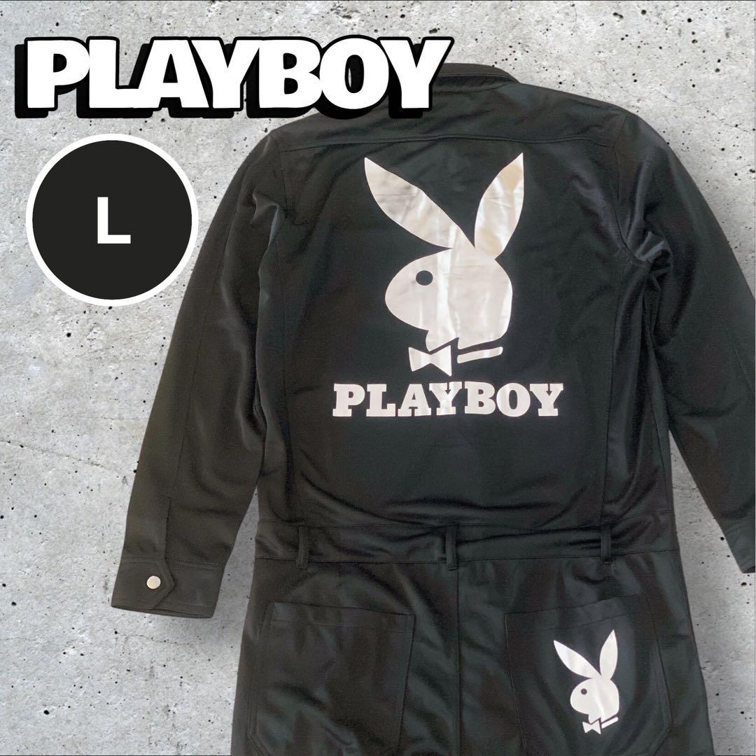 【美品】プレイボーイ　つなぎ カバーオール　バックプリント シルバー　【L】