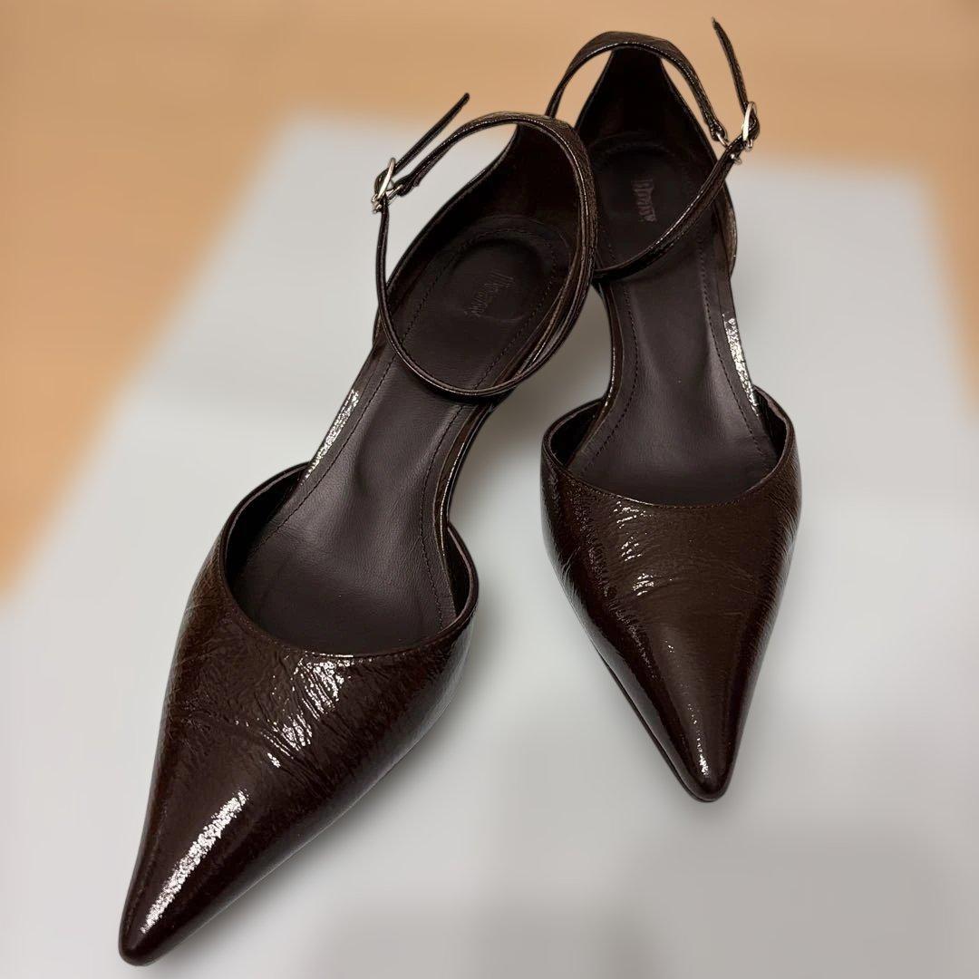 【Hoaw.】エナメルポインテッドパンプス　ダークブラウン