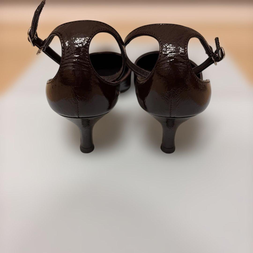 【Hoaw.】エナメルポインテッドパンプス　ダークブラウン