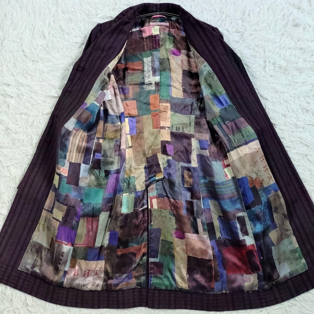 【派手】PS Paul Smith　チェスターコート　裏地総柄　花刺繍　赤焦茶