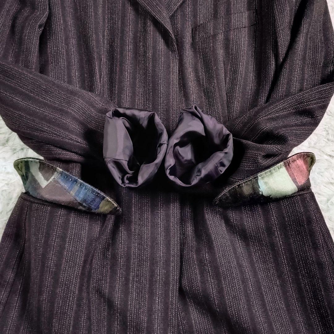 【派手】PS Paul Smith　チェスターコート　裏地総柄　花刺繍　赤焦茶