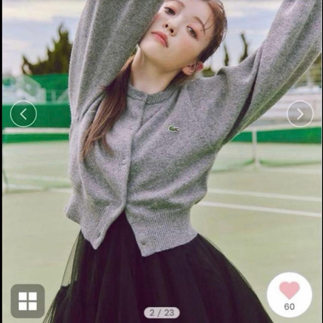 LACOSTE×SNIDELラメニットカーディガン GRY グレー 36