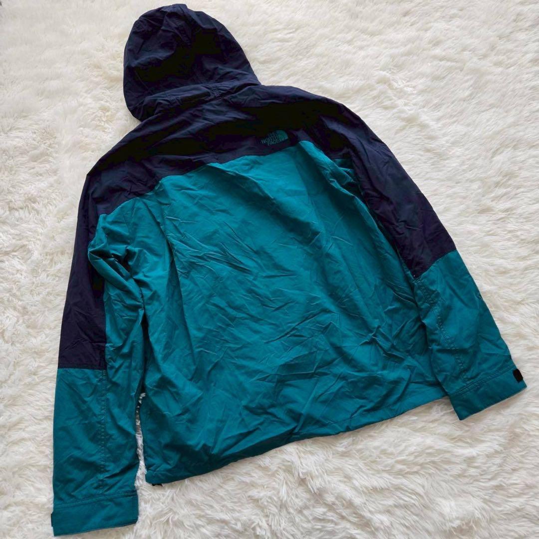【ザ・ノースフェイス】 XL マウンテンパーカー ネイビー×グリーン フード付き