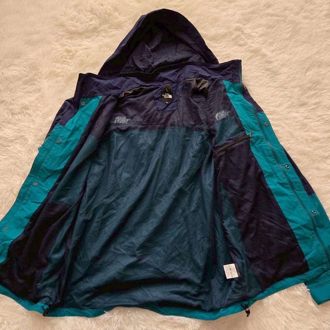 【ザ・ノースフェイス】 XL マウンテンパーカー ネイビー×グリーン フード付き