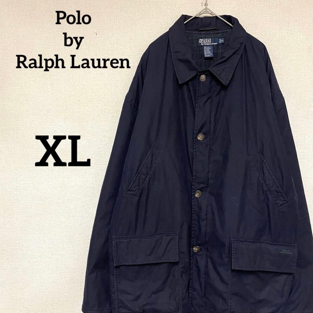 【90s】ポロラルフローレン ハンティングジャケット 中綿 裏チェック 刺繍 紺