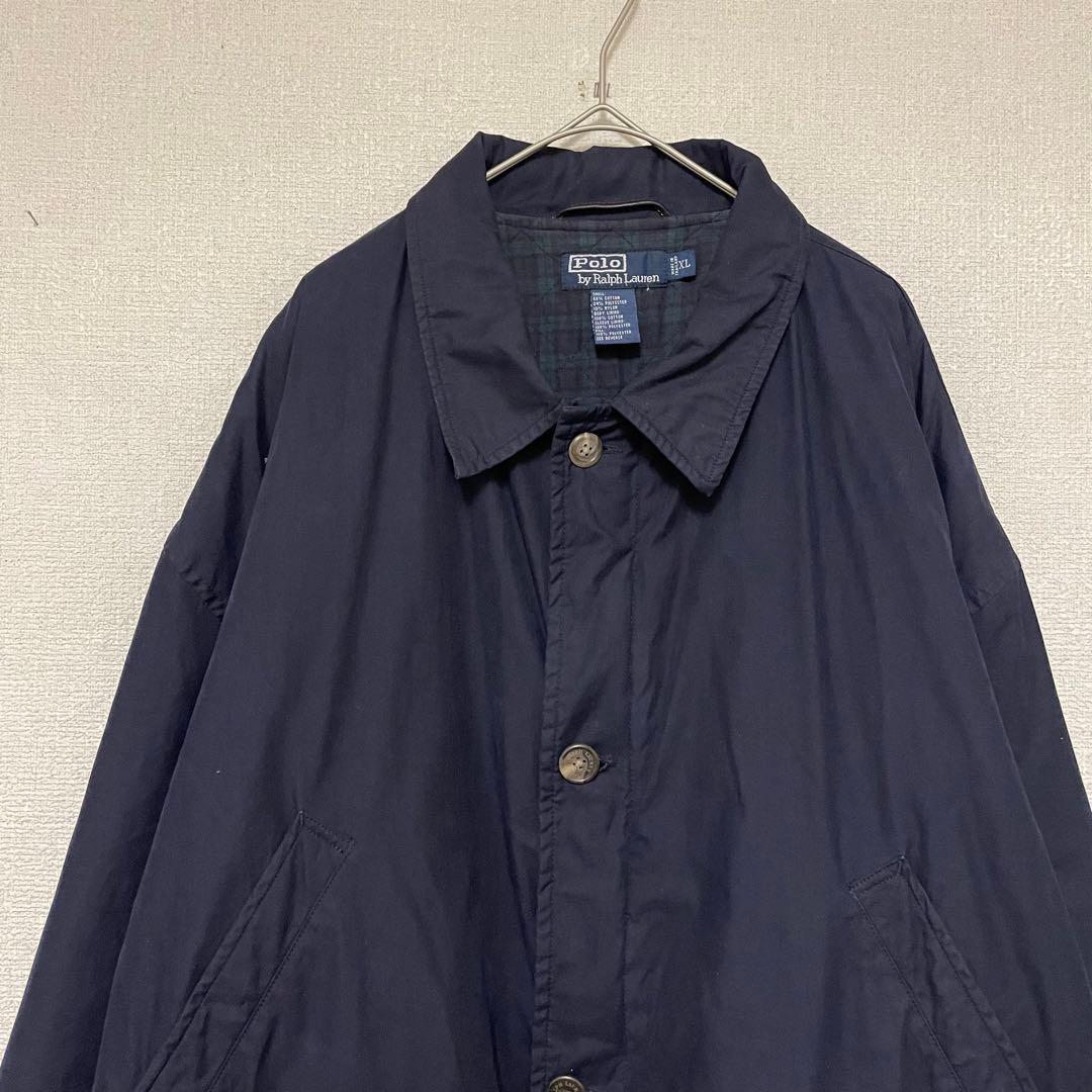 【90s】ポロラルフローレン ハンティングジャケット 中綿 裏チェック 刺繍 紺