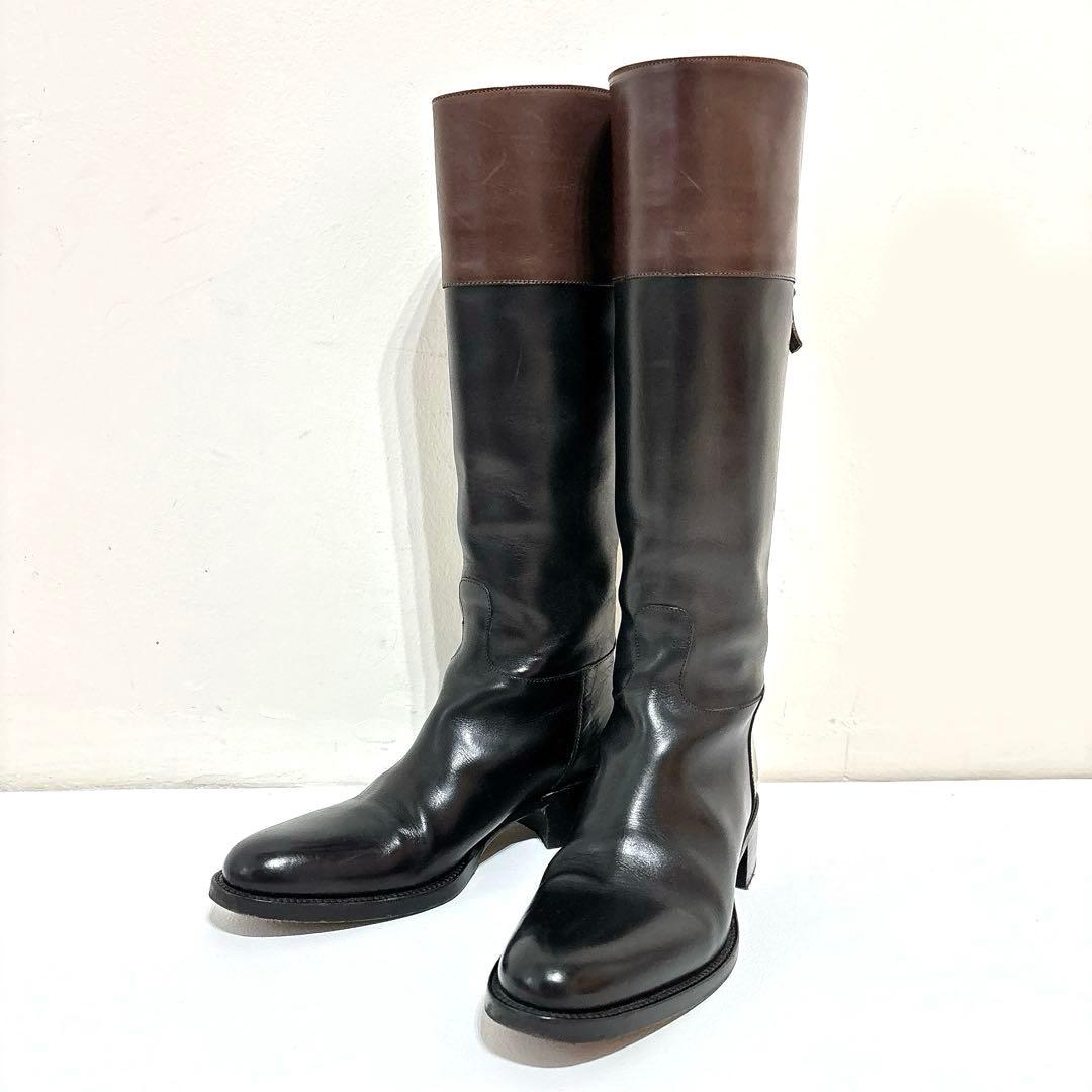 サルトル レザー ロングブーツ 黒　茶色　バイカラー ジョッキーブーツ 35