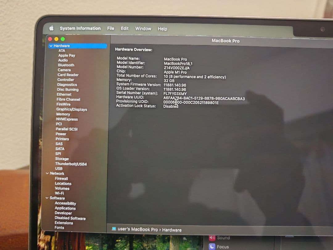 MACBOOK PRO M1 16インチ　32GB 512GB 充電回数:２回