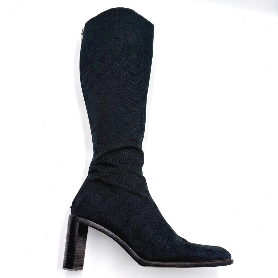 GUCCI グッチ GGキャンバス ロングブーツ サイズ37 約24㎝ ブラック