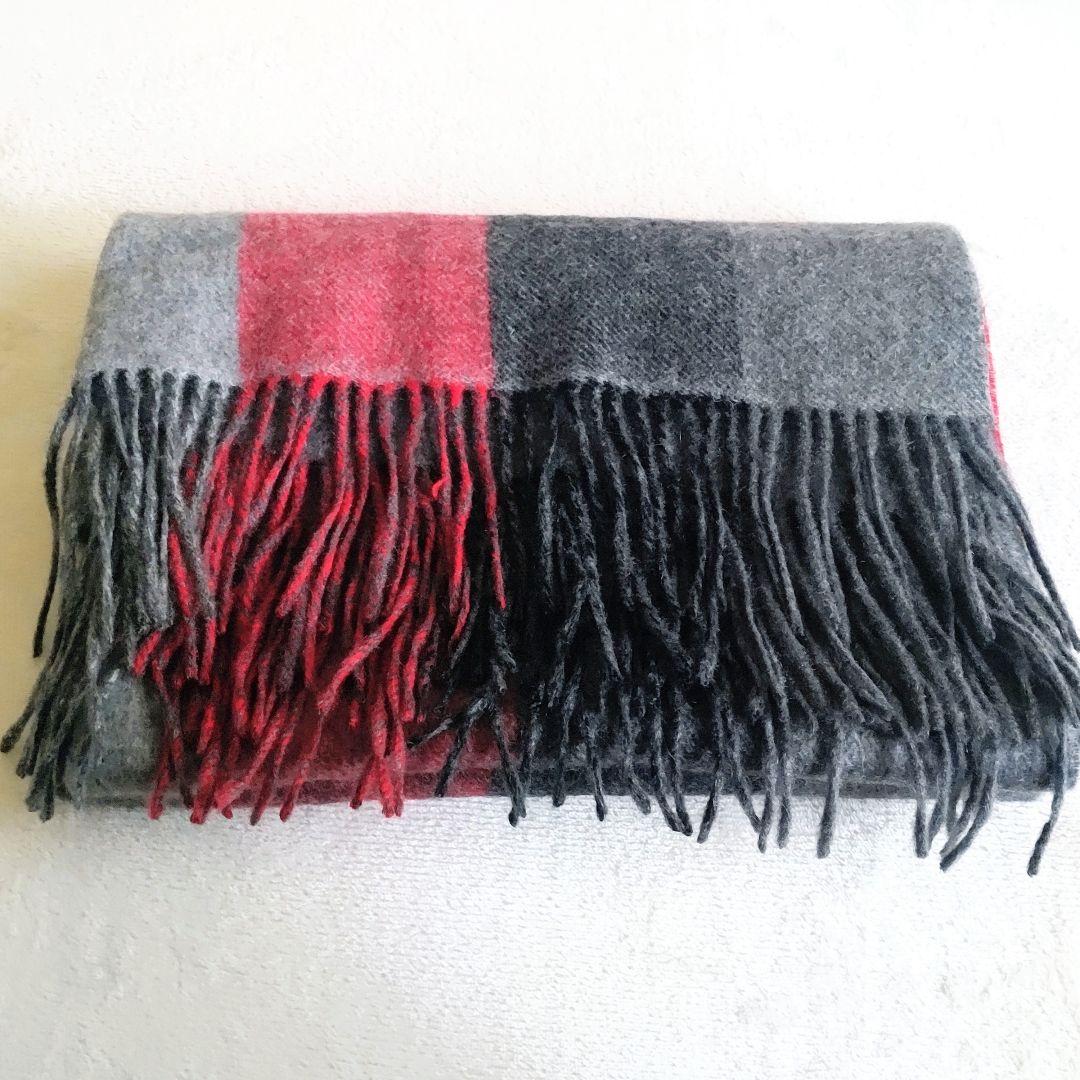 ディノス 美品 ダブルフェイス カシミヤ大判ストール ブロックチェック