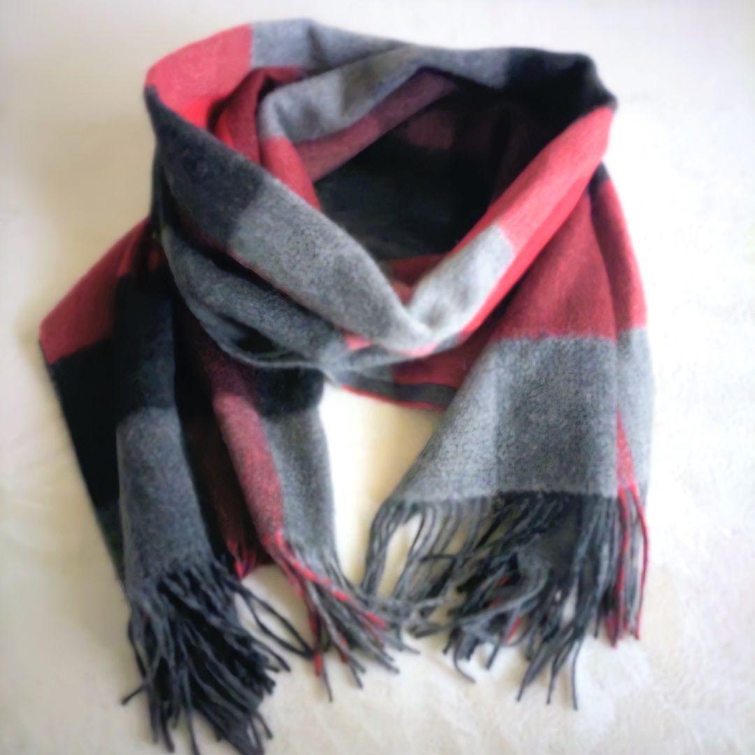 ディノス 美品 ダブルフェイス カシミヤ大判ストール ブロックチェック