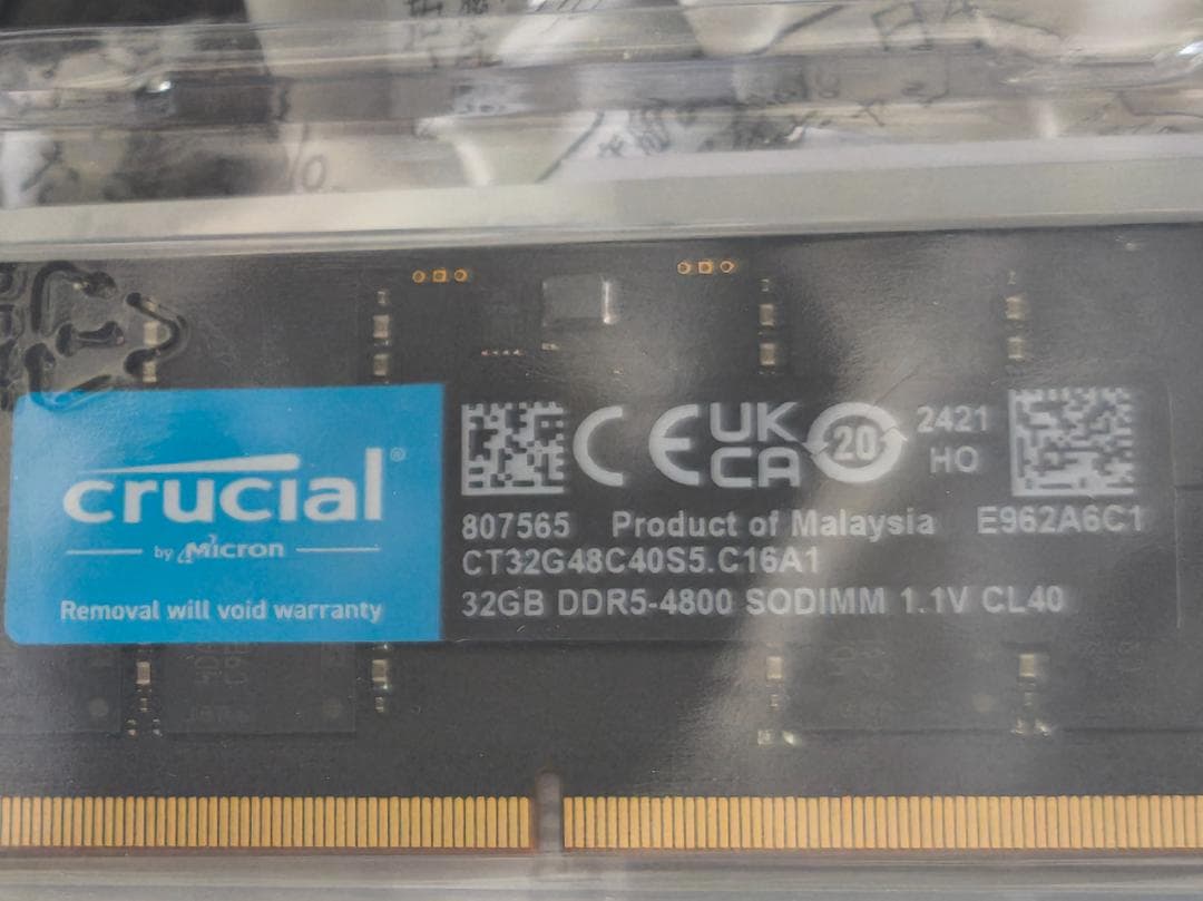 コ*タ様 crucial CT32G48C40S5 DDR5-4800 32GB