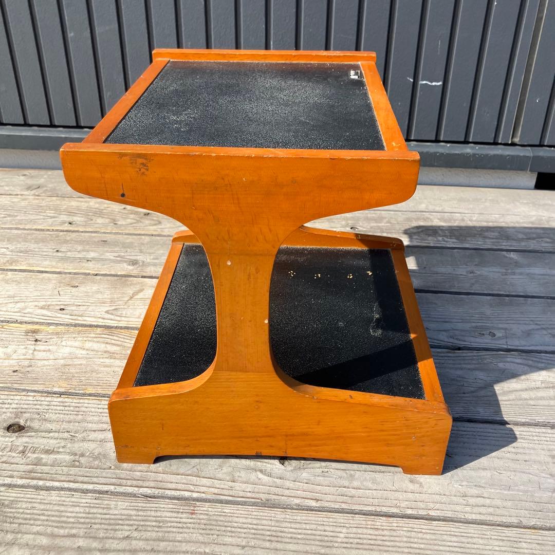 昭和レトロ オールドカリモク 木製卓上電話台 整理棚 コールキャビネット 花台