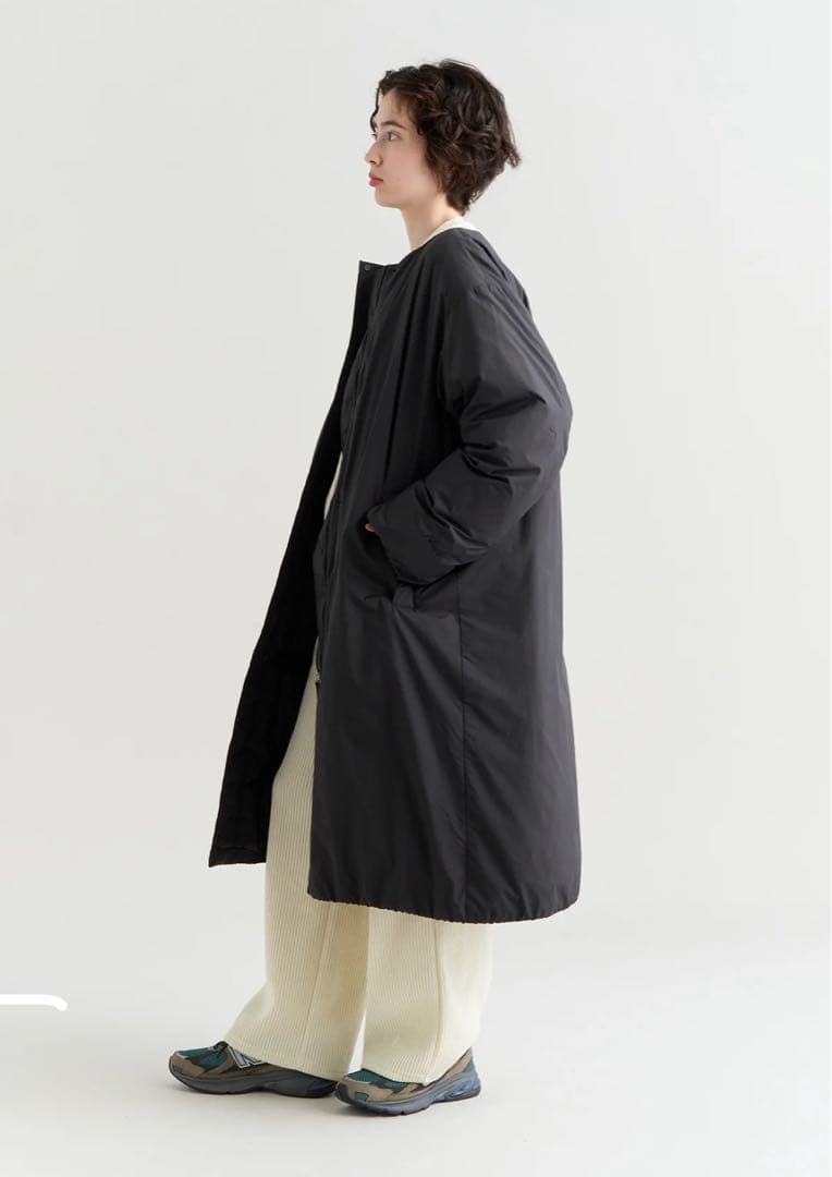 NANGA ノーカラーダウンコート ブラック Lサイズ