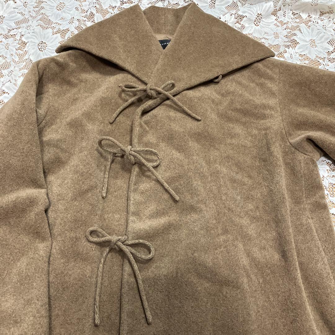 美品 JURGEN LEHL リボン結びビッグコート アンゴラ アシメントリー