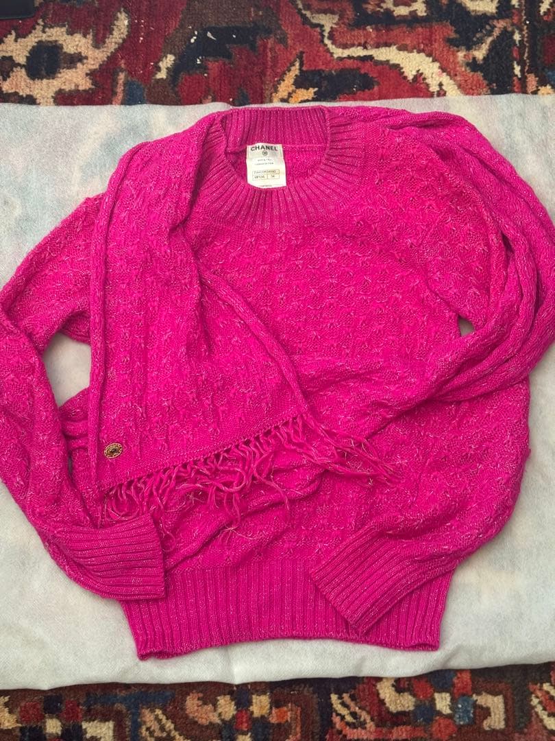 CHANEL ピンクニットセーター フリンジ付き サイズ34